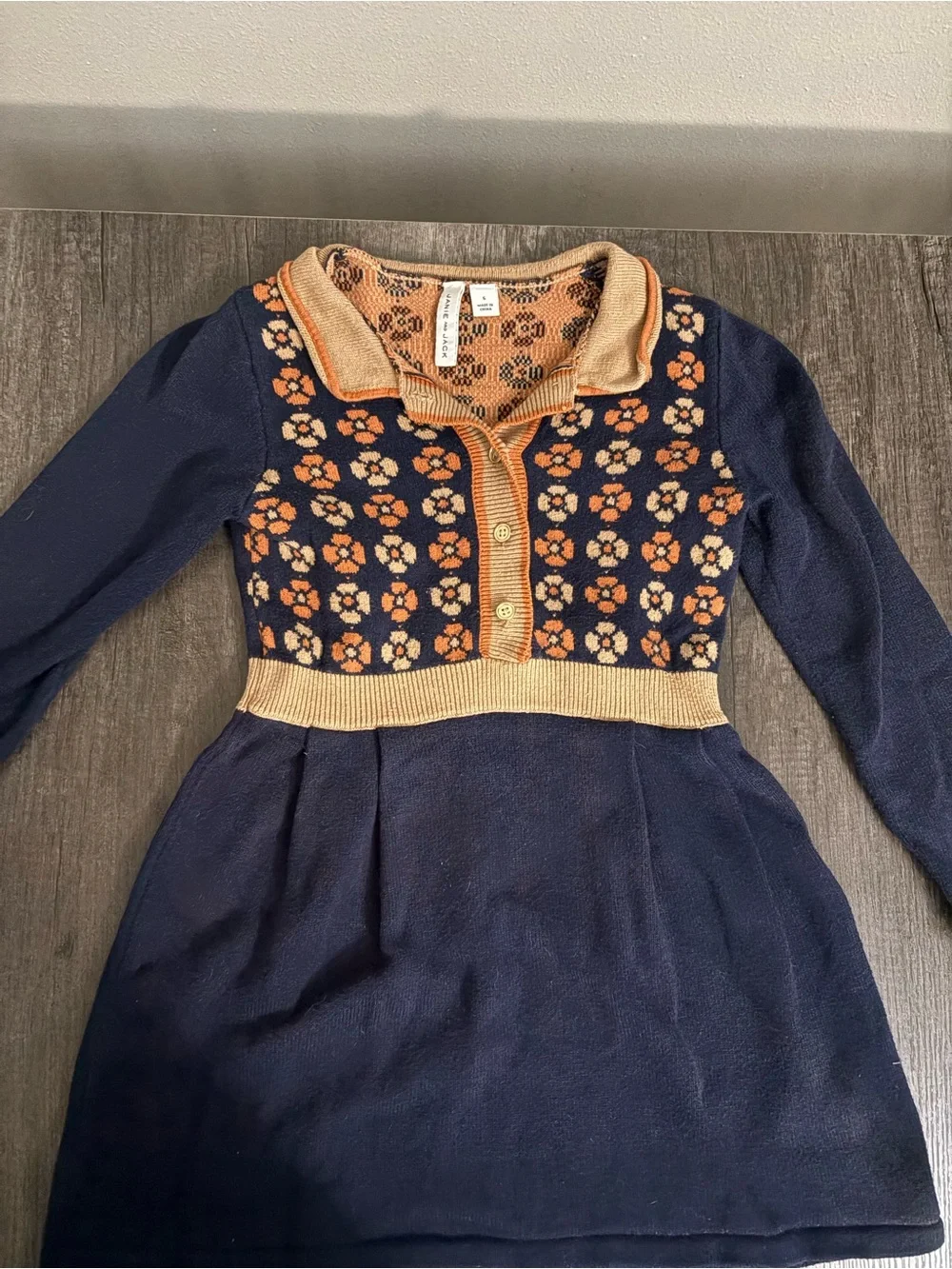 Janie and Jack Navy Dress with Tan and Orange Floral Bodice